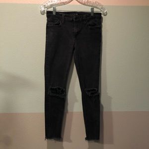 Joe’s Distressed Cropped Black Skinny Jeans 27